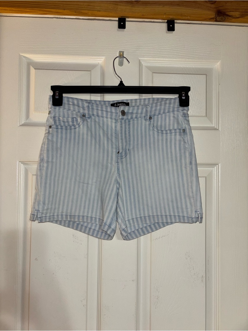 d. jeans Light Blue and White Striped Women's Jean Shorts